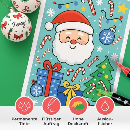 Zenacolor 48 Acrylstifte für Steine wasserfest mit Doppelspitze (feine Spitze und Pinsel) - Acrylstifte verschiedene Oberflächen - Multimarker Acryl