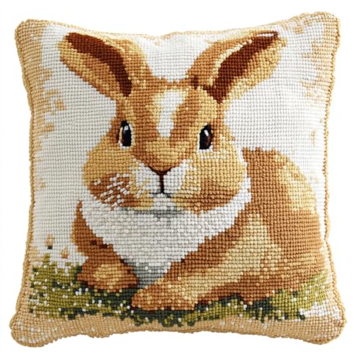 Kit latch hook coussin lapin mignon en broderie canevas pour débutant