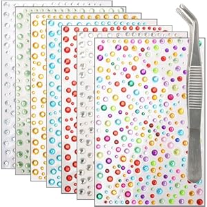 NIACONN Mixed Color Face Jewels Gems Stick On, (7 Sheets/2275 Particles) Self Adhesive Rhinestone Hair Gems Stickers for Makeup & DIY