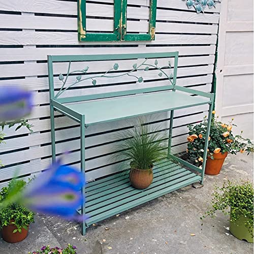 Pflanzbank, Pflanztisch für den Außenbereich, Metall, mit 2 Ebenen, offenem Regal, Gartenarbeitsplatz zum Bepflanzen, langlebiges Design für Terrasse, praktische und funktionale Gartenlösung