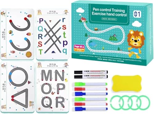 Image of RECLUSE Pen Control Training Cards for Kids - 64 Pages Reusable Writing Practice Book with Markers & Eraser | Preschool Handwriting Tracing Book for Toddlers | Early Learning Drawing & Letter Practice