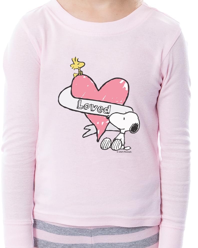 INTIMO Peanuts Girls' Snoopy Woodstock Loved 2 Piece Long Sleeve Pajama Set4