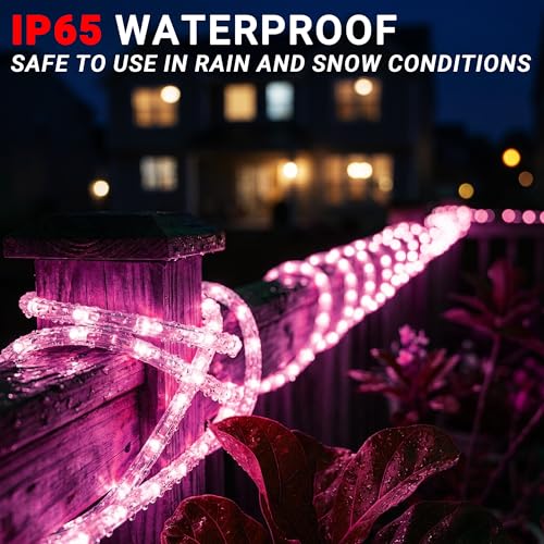 Image of 20ft Rope Lights For Outside, Connectable & Flexible Tube Lights with 8 Modes Controller, Waterproof Pink LED Rope Lighting for Deck,Garden,Pool,Patio,Bedroom,Party,Indoor & Outdoor Landscape Lighting