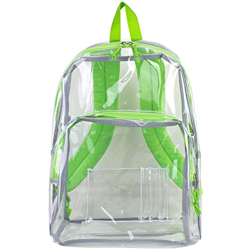 Eastsport Clear Backpack, Fully Transparent With Adjustable Colorful Padded Straps (Clear/Lime Green) #TOP1