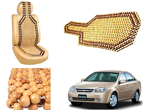 Image of Car Bead Seat Wooden Beads Cushion Cover Pad for Chevrolet Optra, Acupressure Sitting Seat Cover | Cream Color - Pack of 1