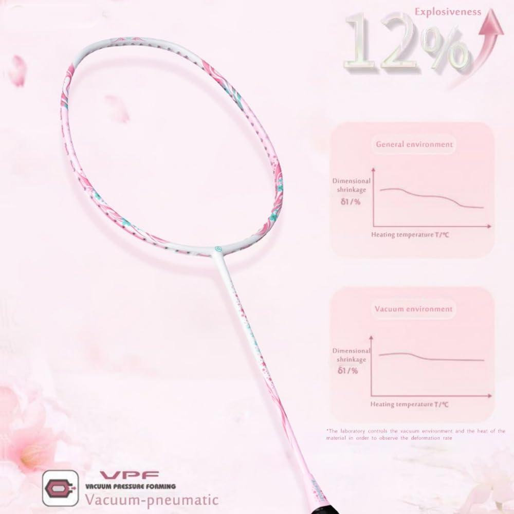 Rakieta do badmintona damska (w tym torba na rakietę i sznurek), 4U, 11,3 kg, pełne włókno węglowe rakiety do badmintona dla kobiet