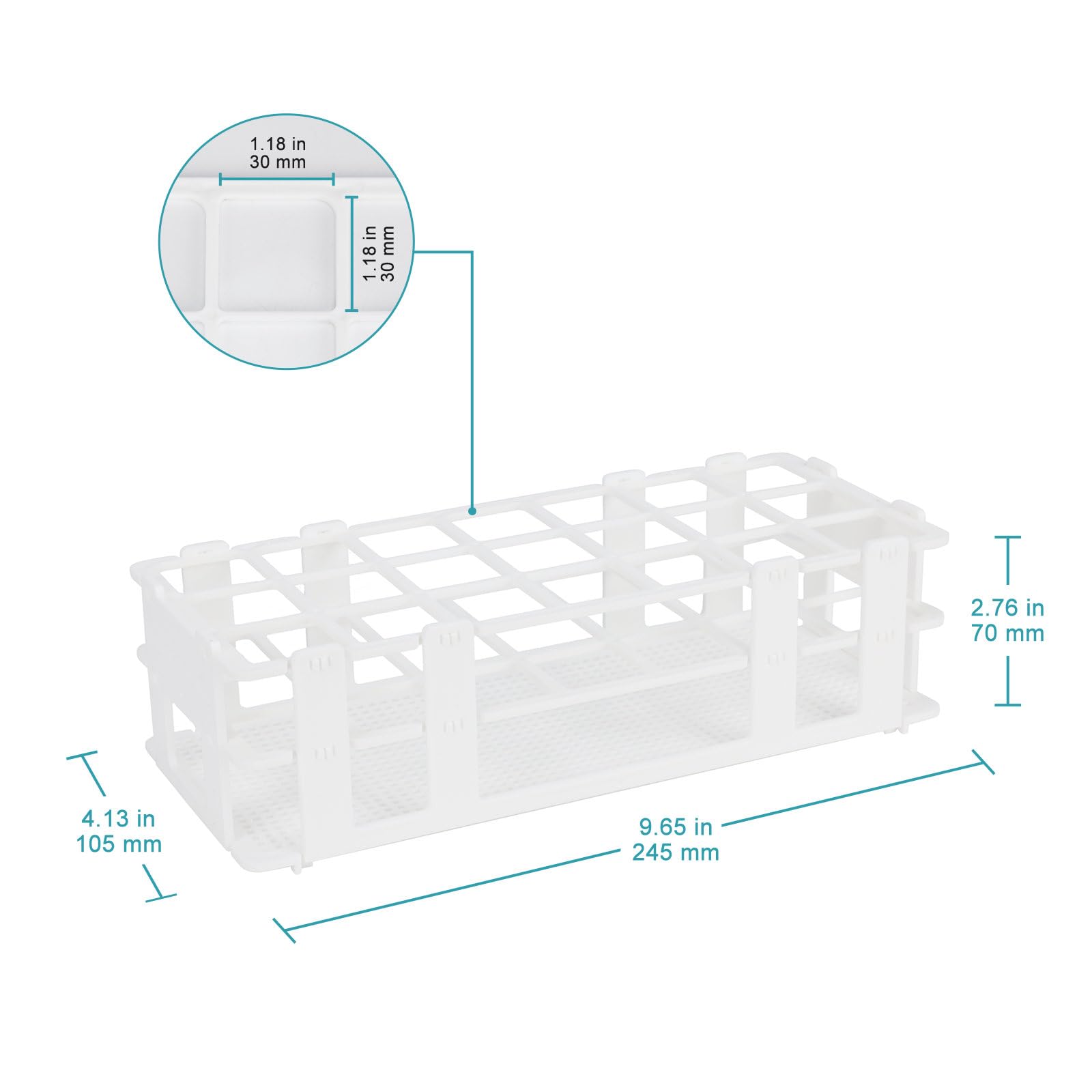 Gradilla para Tubos de Ensayo 30 mm 21-Plazas Soporte Plástico Blanco Desmontable 3 Niveles Laboratorio