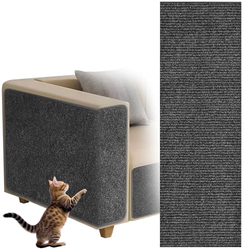Selbstklebend Kratzteppich Katze, dellyy Kratzmatte Selbstklebend Zuschneidbar, Kratzbretter Katze Wand, Katzenkratzbretter, Kratzschutz Sofa Katze (Dunkelgrau, 40×200cm)