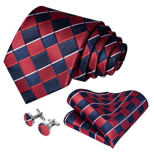 Image of 5PCS Mens Premium Silk Tie, Pocket Square, Cufflinks, Drilled Tie Ring and Lapel Pin Set for Wedding Groom Party