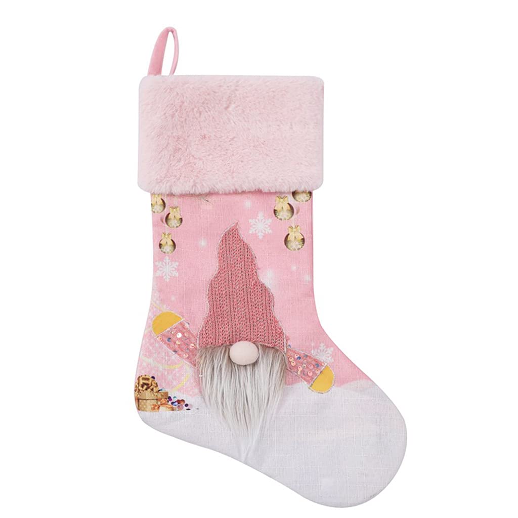 Christmas Gnome Stocking Plush Lighte Gift Bag Hanging Candy Holder Socks