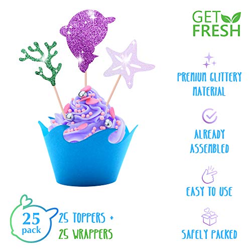 Get Fresh Narwhal Cupcake Toppers And Wrappers Set – 25-Pack Glittery Narwhal Birthday Party Supplies Kit For Cupcake Decoration – Narwhal Unicorn Of The Sea Cupcake Picks And Wrappers Set #TOP3