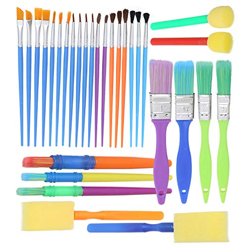 Complete Set of 30 Art Paint Brushes for Kids by Glokers - Variety of Paintbrushes for Watercolor, O - //coolthings.us