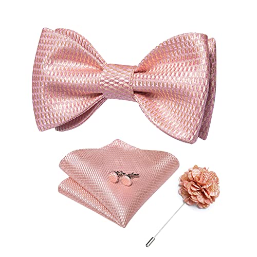 Dibangu Pink Bowtie For Men/Boys Self Tied Bow Tie With Lapel Pin Pocket Square Cufflinks Wedding Silk Woven Jacquard #TOP28