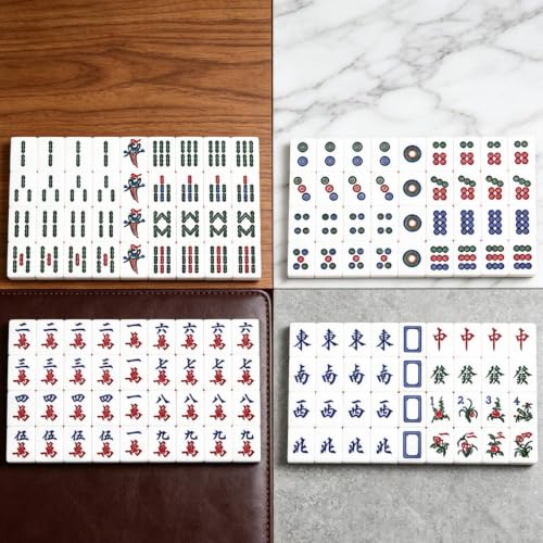 Mahjong tradicional morado de 148 piezas grabado detallado con caja de cuero de regalo 4