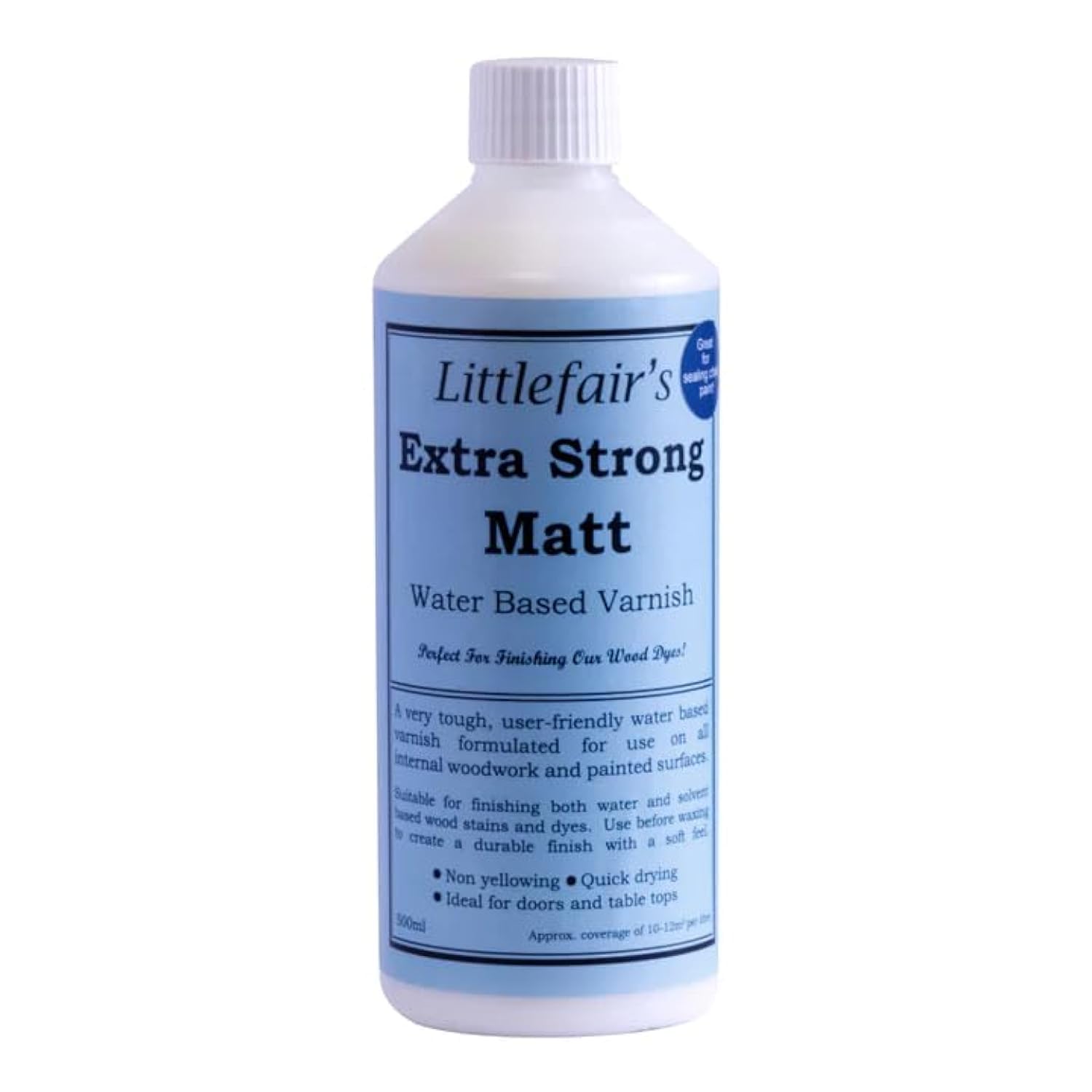 Littlefair's Matte Extra Strong Wood Varnish - 500Ml - Water-Based, Fast Drying, Non-Yellowing, Low-Odour, Clear Finish (Matt)