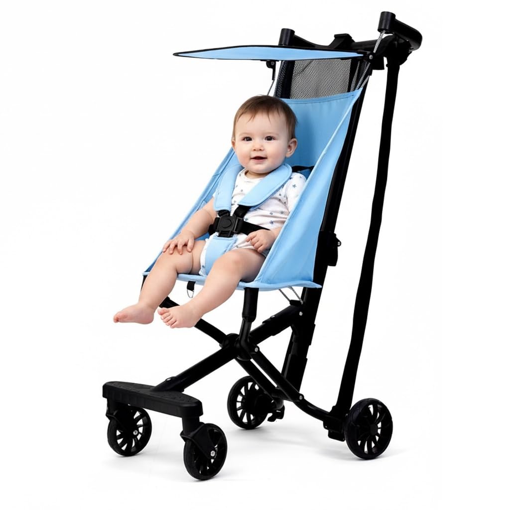 Lifelong Cuppy Ultralight Baby Stroller for 6-36 Months with 5 Point Harness Cabin Friendly, Foldable & Sturdy Sit-Up Stroller|Adjustable Sunshade Canopy & Easy to Carry As Backpack with Strap,Blue
