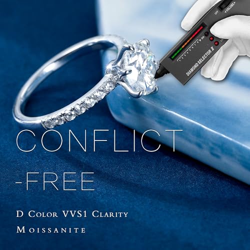 MOOSEA 2CT Moissanite Engagement Rings for Women Wife, 925 Sterling Silver with 14K White Gold Plated Promise Ring for Her, D Color VVS1 Clarity Moissanite Rings for Women Engagement Wedding Gifts3