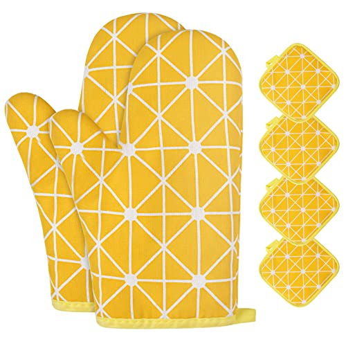 AUAUY Guanti da Forno, Presine e Guanti da Barbecue, Addensare Guanti da Forno a Microonde, Presine da Cucina Morbida in Cotone per Arrostire, Cuocere, Grigliare, Cuocere al Forno (Giallo)