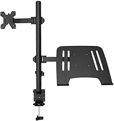 Suporte Duplo Articulado para Monitor e Notebook, Alumínio Preto, Compatível com VESA 75/100mm, Ajuste de Altura, Rotação 360°, Ideal para Home Office e Setup Gamer