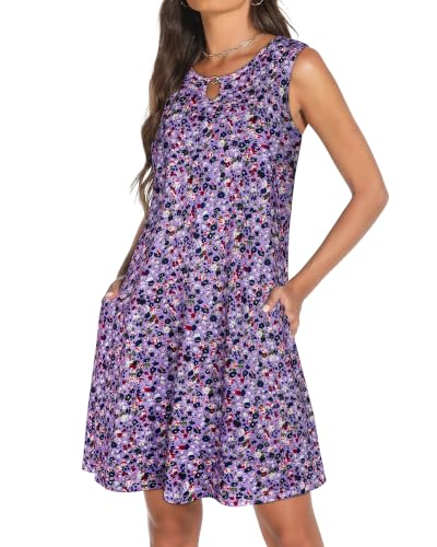 Image of Summer Dresses for Women 2026 Casual Sleeveless Sundress Floral Loose Fit Beach Cover Up with Pocket
