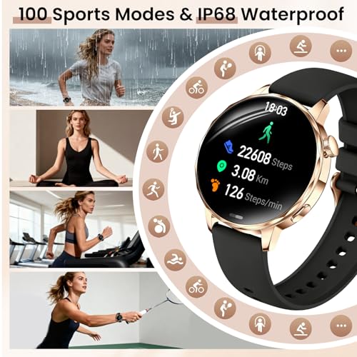 Image of Smart Watches for Women, 1.27'' Smart Watch (Answer /Make Calls) Compatible with iPhone /Android Phones, IP68 Waterproof Fitness Tracker Watch with Sleep Monitor,100+ Sports Modes (Black)