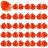 Lenwen 40 Pack Pom Poms Cheerleading Sports Dance Spirited Plastic Cheer Pompom Cheerleading Poms with Handles for Adults Rooters Sports Team Cheering Party(Orange)