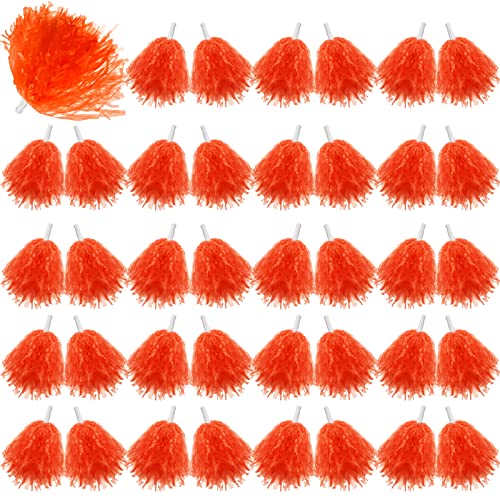 Lenwen 40 Pack Pom Poms Cheerleading Sports Dance Spirited Plastic Cheer Pompom Cheerleading Poms with Handles for Adults Rooters Sports Team Cheering Party(Orange)