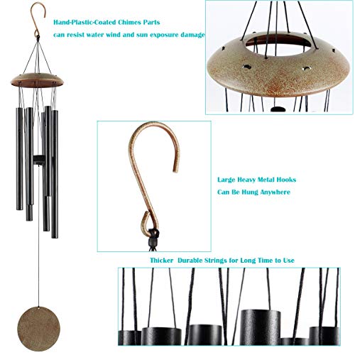 Epartswide Wind Chimes for Outside,38\" Memorial Wind Chimes Large Wind Chime Deep Tone with 6 Tuned Tubes Soothing Melodic Tones Sympathy Gifts for Mom Patio Garden Dcor (Black) - Thumbnail 2