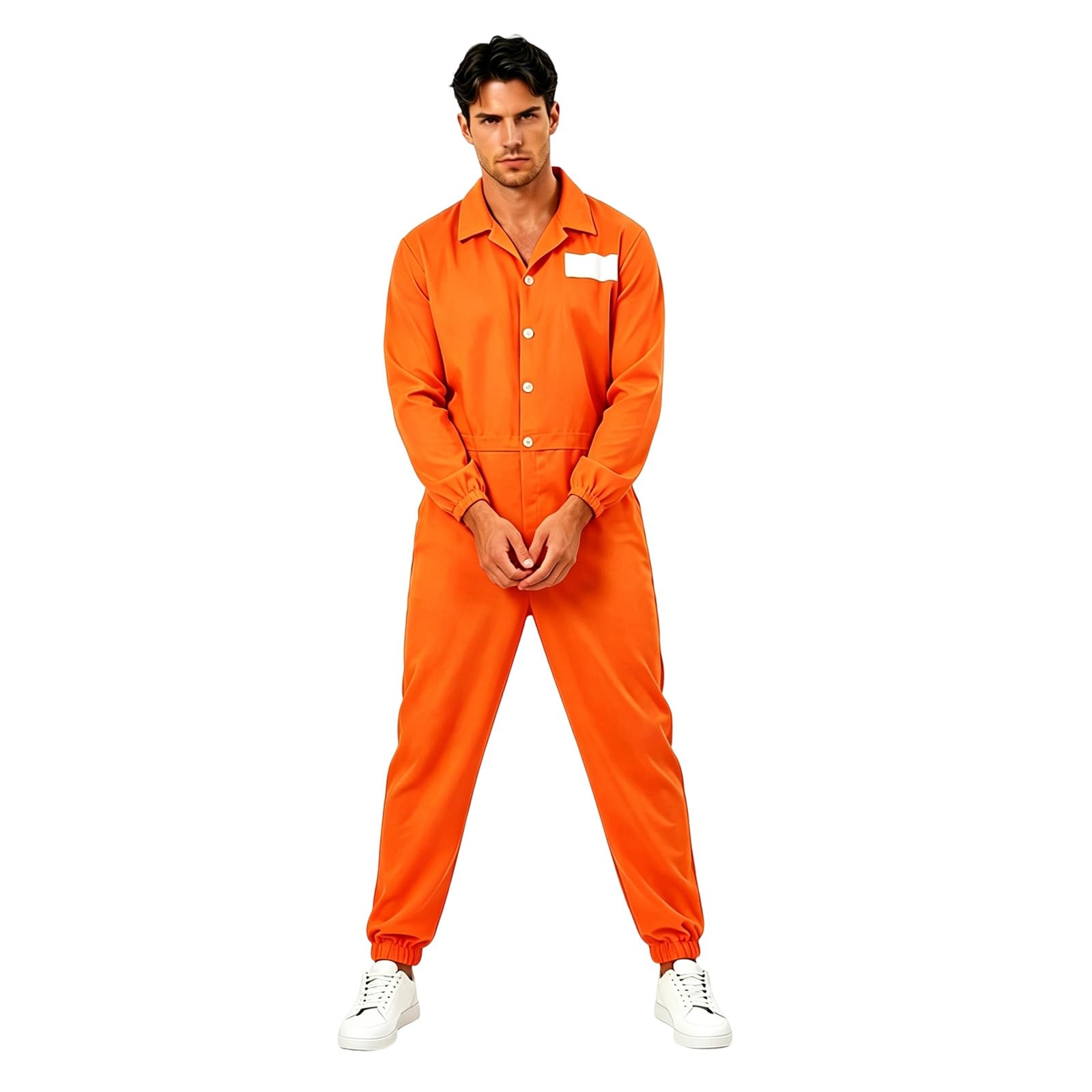 Adult Mens Womens Orange Prison Jumpsuit, Fancy Dress Costume Convict Boiler Suit Prisoner Overalls Jail Jump Up Outfit for Halloween Carnival Party Cosplay — image 1