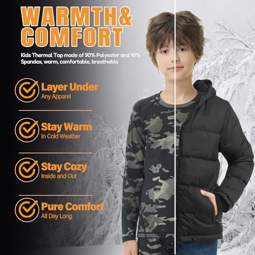 MEETYOO Youth Boys Compression Thermal Shirt Long Sleeve Fleece Undershirt Football Baseball Soccer Base Layer Top for Ski — view 3