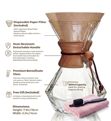 Image of AGOGO Pour Over Coffee Maker Set, 28oz Diamond Style, 50 Paper Filters | Barista kit for home kitchen, Cafe, Camping & Office; 20oz-40oz Classic, Slim, Diamond styles; Includes brush & towel.