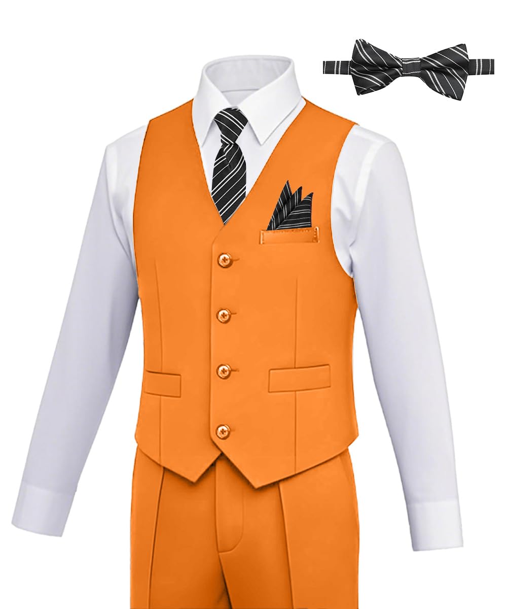 Toddler Suits Orange Boys Suit Slim Fit Size 3T Kids Suit 6 Pcs Boys Formal with Vest,Pants,Shirt,Tie,Bowtie and Pocket Square
