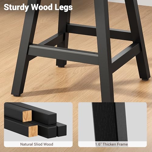 Image of YaFiti Swivel Counter Height Bar Stools Set of 3, 24 inch Modern Faux Leather Barstool with Back, Widen Upholstered Seat, Hardened Wood Legs for Kitchen Counter, Island, Dining Room, Black