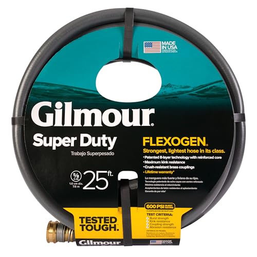 Gilmour Flexogen 5/8 in x 25 ft Garden Hose, Heavy Duty Water...