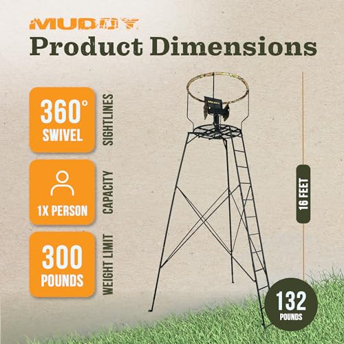 Image of Muddy 1-Person Liberty Steel Tripod Hunting Stand, 16 ft Tall,