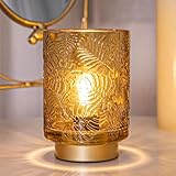 ELLECILA Battery Operated Lamp, Small Table Light for Home Decor, Leavs Texture Cordless Table Lamp with Led Bulb, Glass Battery Powered Light for Living Room, Bedroom, Entryway, Dark Brown - Image 1