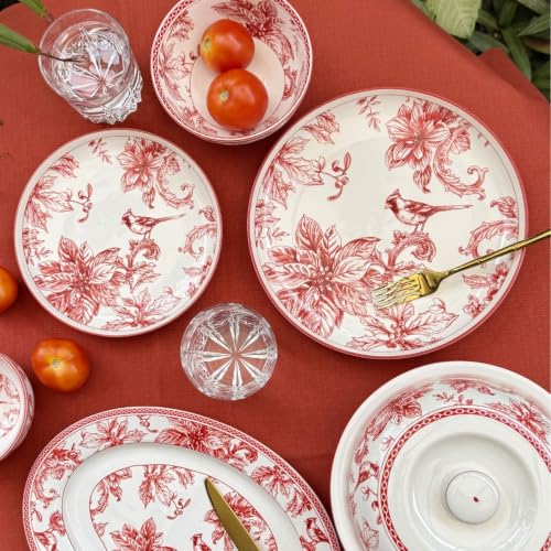 Image of GOLDEN QUEEN'S Handcrafted 12 Pieces Dinner Set | 4 Dinner Plates, 4 Small Bowls & 4 Side Plates | Perfect for Hosting Guests and Daily Meals - Crimson Garden Dinnerware