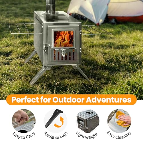 Hot Tent Wood Stove, Stainless Steel Tent Heater with Chimney Pipe - Image 3