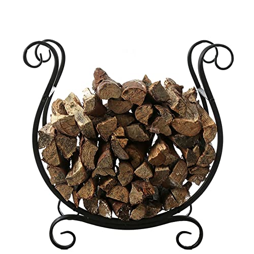 SXHYSL Elegante Leñero De Metal con Volutas para Chimenea, De Hierro Forjado, con Accesorios para El Hogar.,
