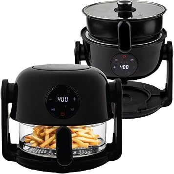Aria Air Fryer, Non-Stick Ceramic Build, Dishwasher Safe Ceramic Non Toxic Large Sized Airfryer Basket, Touchscreen Display & Auto Shutoff, BPA & Teflon Free with Cookbook 4 Qt Flip Flop 2+2