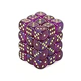 Chessex Dice d6 Sets: Borealis Royal Purple with Gold - 12mm Six Sided Die (36) Block of Dice