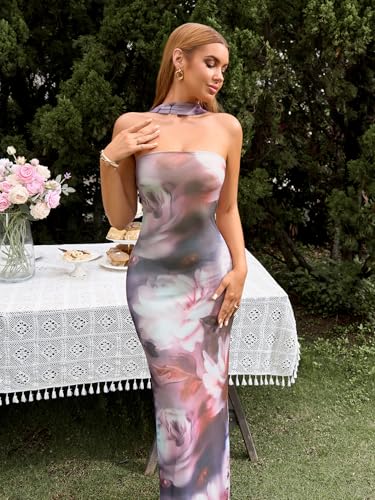 Image of HTZMO Women Elegant Summer Bodycon Maxi Dress Halter Neck Formal Wedding Guest Cocktail Party Long Dresses