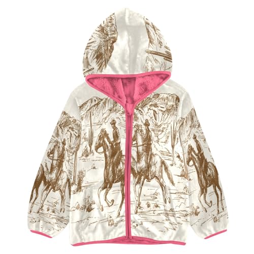 Abrigo de forro polar para niñas, diseño de vaquero del desierto del desierto del desierto del desierto, con cremallera, para niños, ropa de abrigo con capucha para niños 3-10T, multicolor, 6 años
