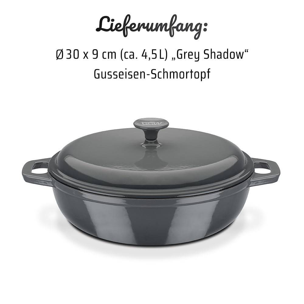 GSW 716321 Grey Shadow Schmortopf mit Deckel, Gusseisen, grau/creme - ⌀30 cm