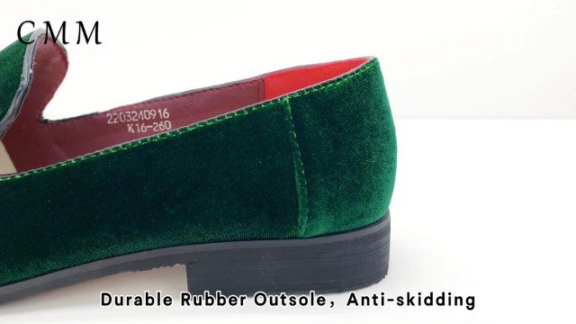 Men\'s Green Rubber Velvet Leather Glitter With Gold Buckle Loafers Slip On Shoes MHB Men main image 4