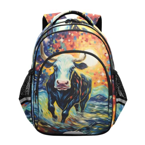 Sac pour tout-petits et grand cartable scolaire vache majestueuse nuit étoilée