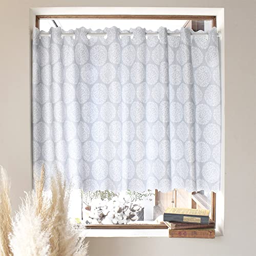 スタイルデコール(STYLE Decor) カフェカーテン ラミネート 小窓用 おしゃれ 目隠し 70cm丈 × 幅100cm お風呂 グレー 小花柄 W4001610