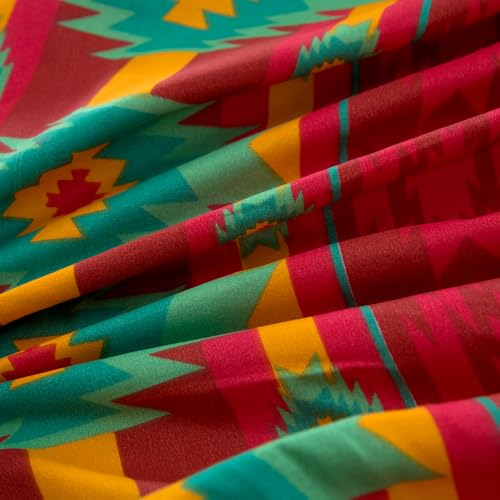 Image of Bohemian Style Bedding Fitted Sheet with Deep Pocket,Red Colorful Boho Pattern Printed Fabric Bed Sheets (Multicolor, Queen)