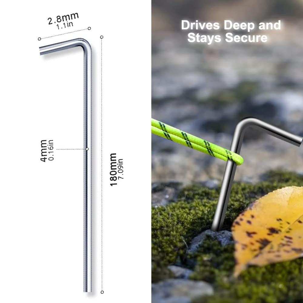 10 Picchetti Da Campeggio In Acciaio Zincato 20,3 Cm - Antiruggine Con Punta Filettata E Gancio In Plastica Per Terreni Duri