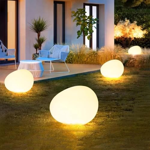 Solar Small Garden Lights Outdoor Glow Cobblestone Shape Lamp Garden Decor Waterproof Landscape Night Lights for Garden Paths Stairs Lawns Patios Yard 4 Pack (Warm White)